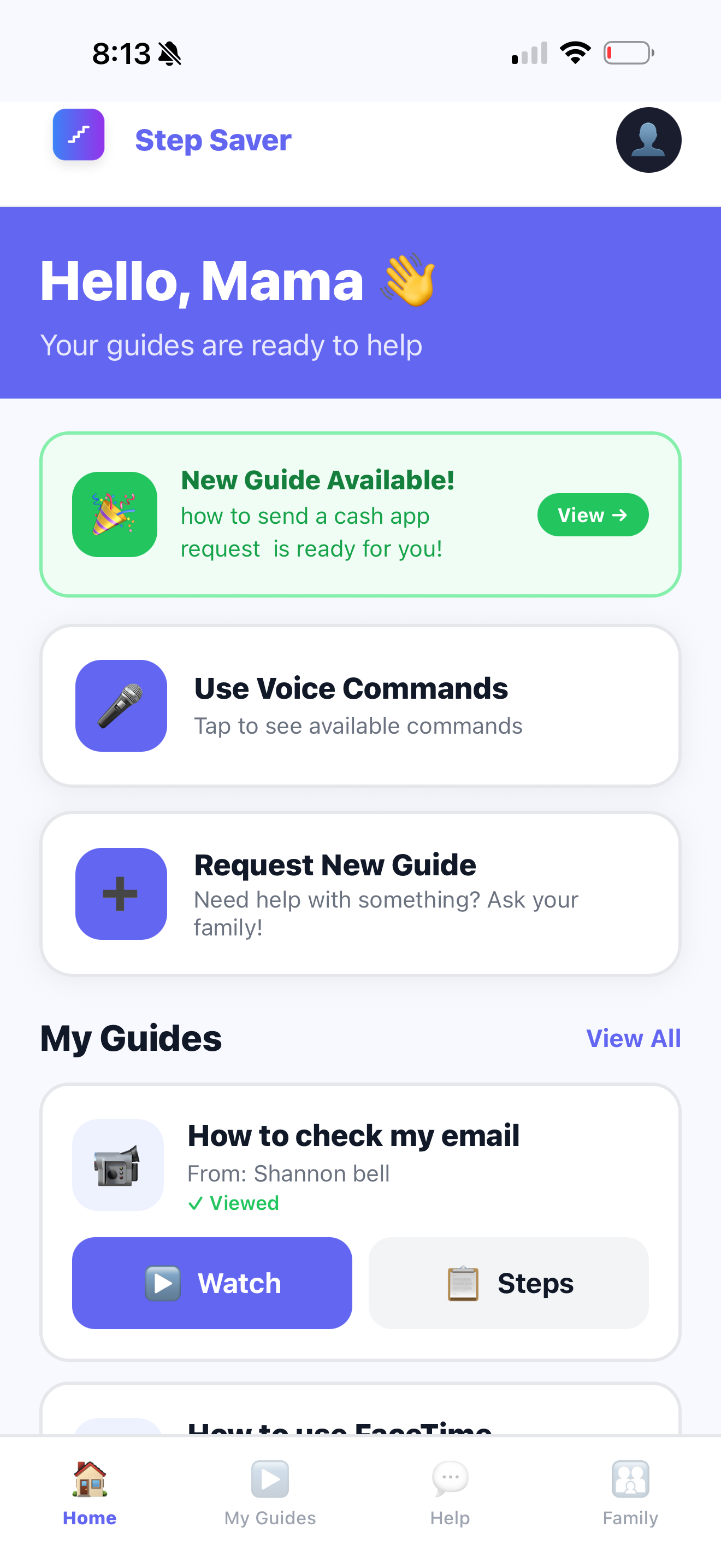 Step Saver recipient view