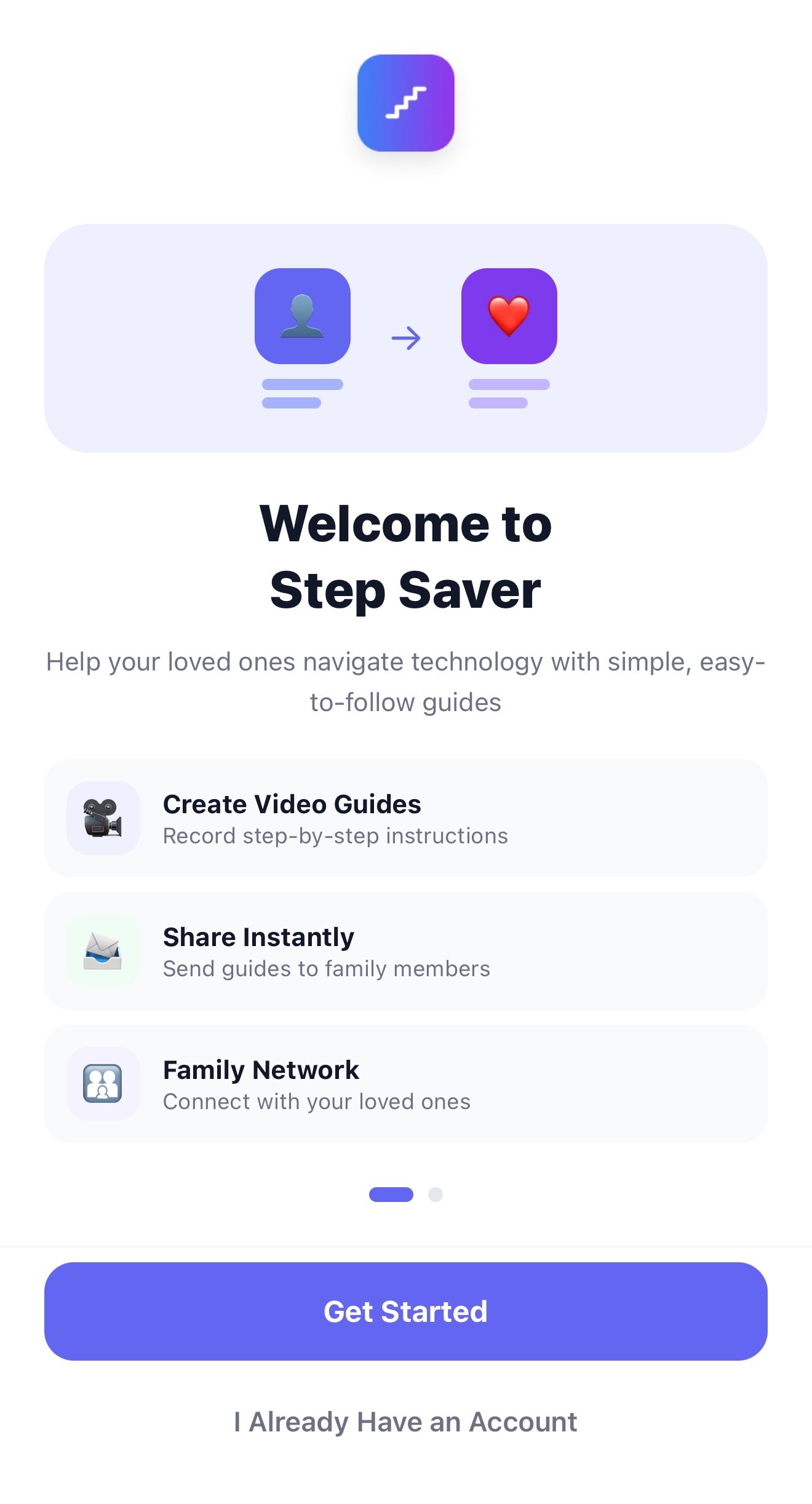 Step Saver welcome screen